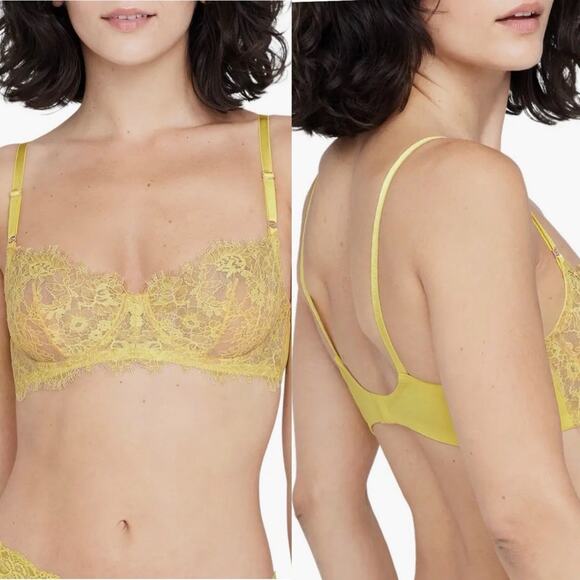 NEW SKARLETT BLUE X  FREE PEOPLE Yellow Nude Tan Sheer Lace Underwire Bra 32C - Picture 10 of 10
